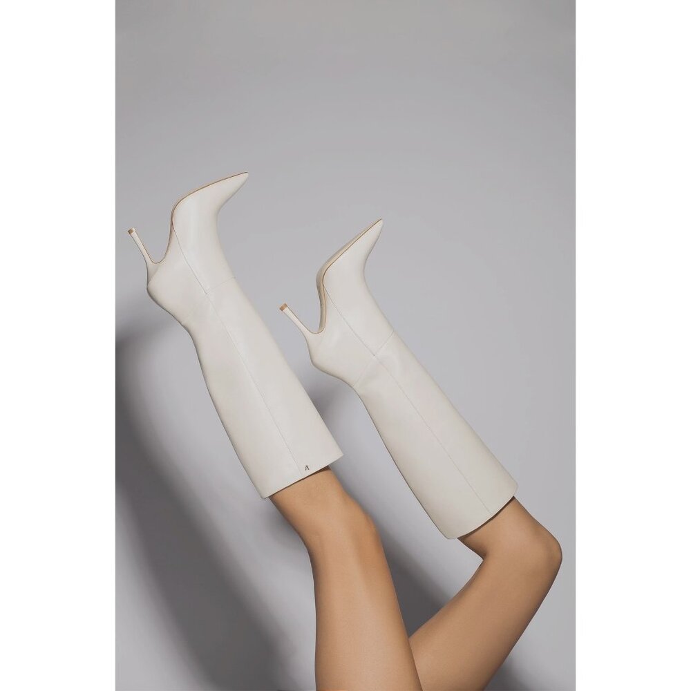 Marc Fisher LTD Georgiey Pointed Toe Knee ivory leather High Boots size 6.5